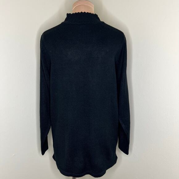 Salon Studio Sweater Large Women Black Embroidered Floral Mock Neck Knit Relaxed - Picture 3 of 7